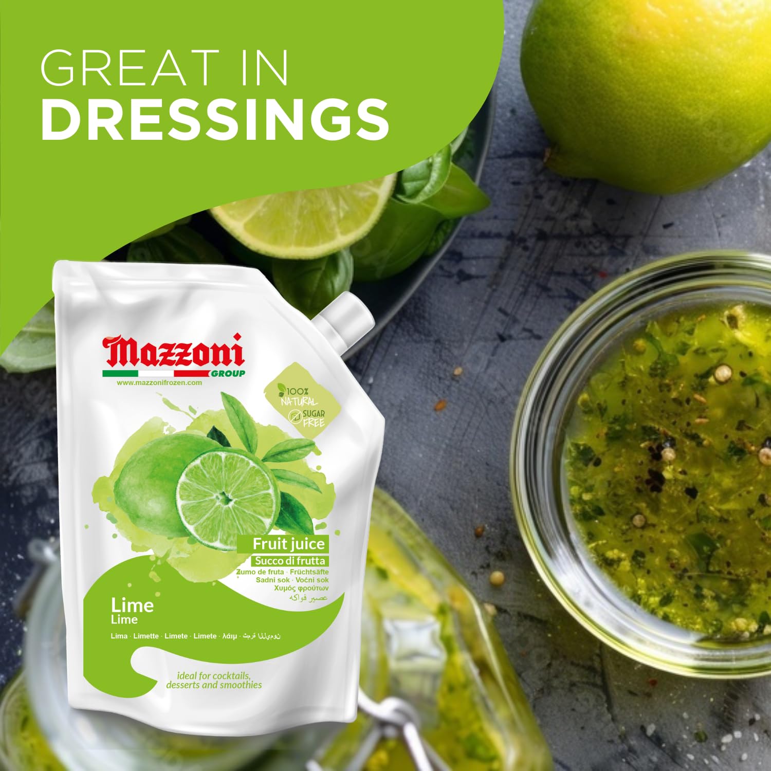 Mazzoni, Real Lime Juice, 100% Pure Lime, Just Juice, No Sugar Added, 2.2 lb