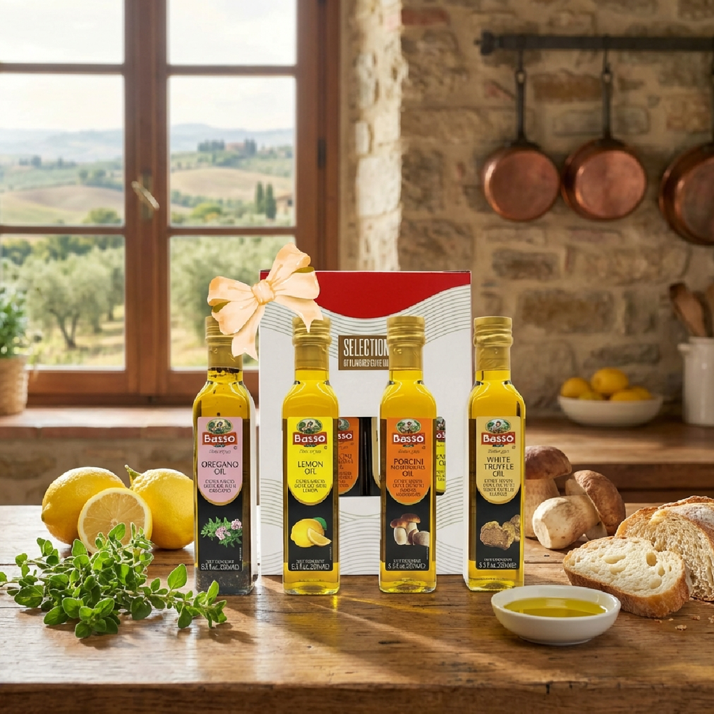 Basso 1904 Infused Extra Virgin Olive Oil Gift Set – Herb & Spice Collection – 4 x 8.5 fl oz (250 ml)