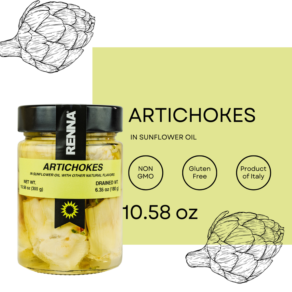 SALE! Renna, Artichoke Hearts in oil, 10.58 oz. Exp. date 02/14/2026