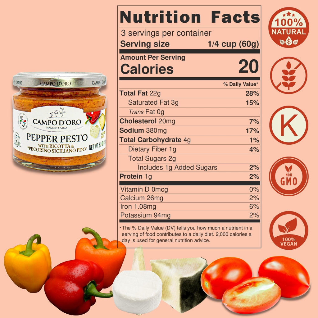 Campo D'Oro, Pepper and Ricotta Pesto with Pecorino, 6.35oz