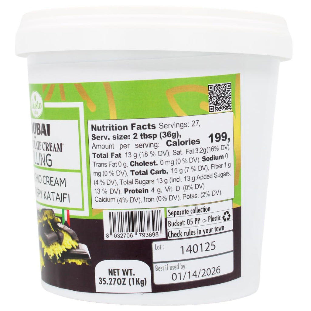 Gusto Etna Dubai Chocolate Pistachio Filling – 30% Pistachio, 2.2 lb