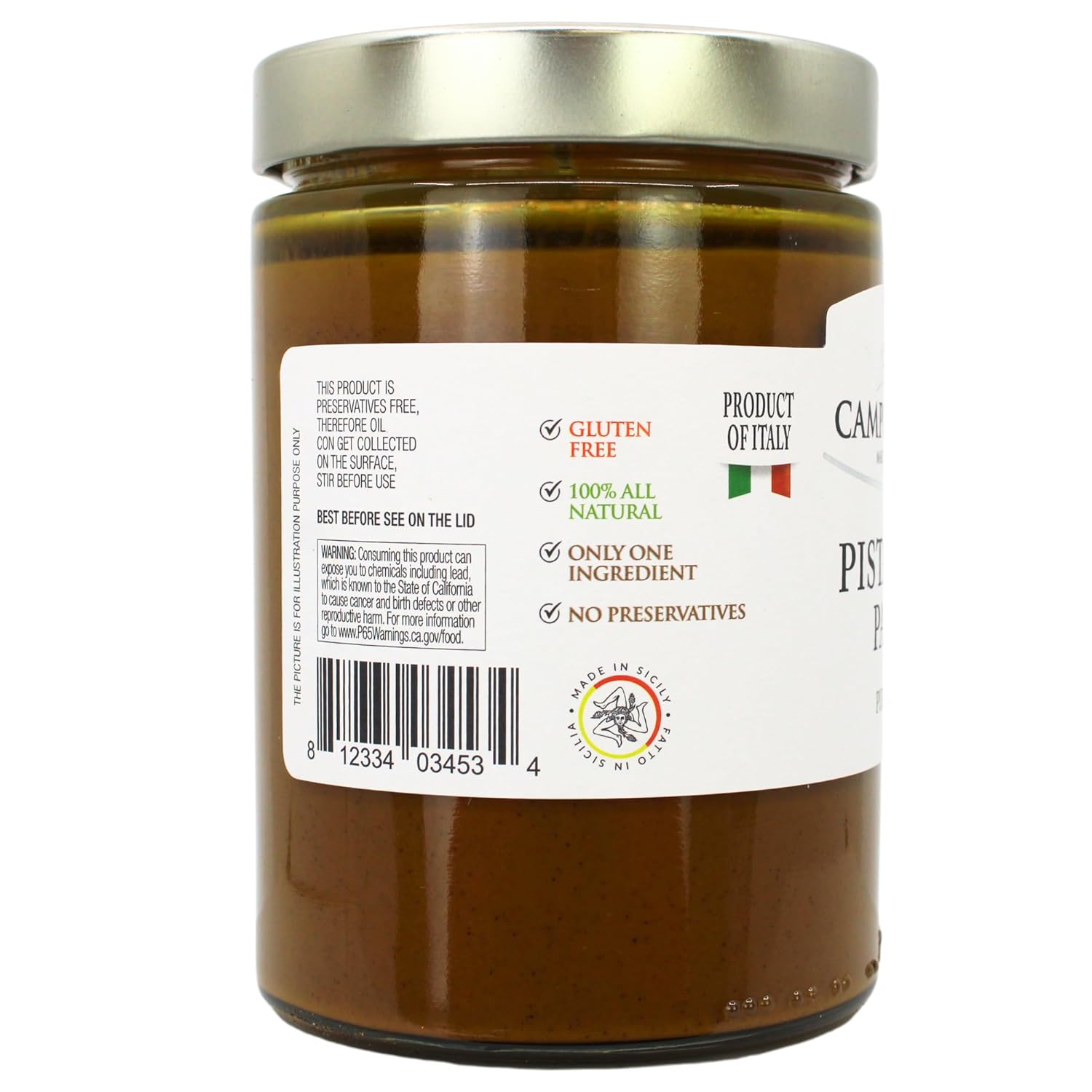 Campo D'Oro, Pure Pistachio Paste, 100% Pistachio, 18.34 oz