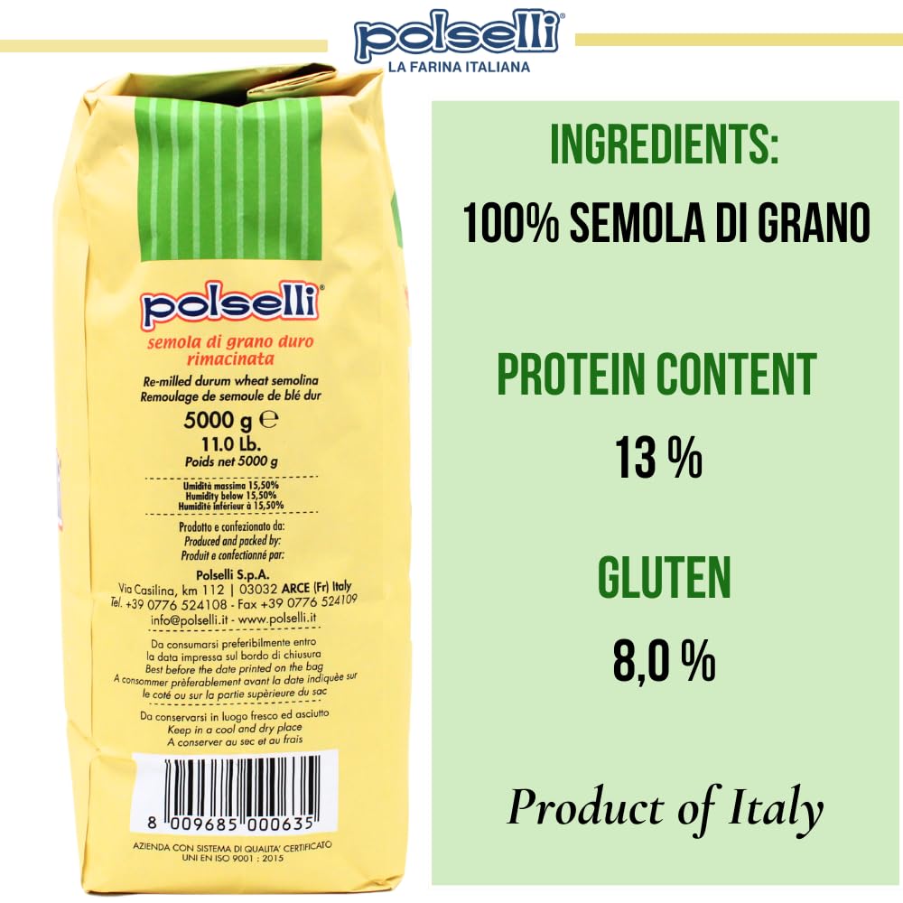 Polselli, Semola Flour, Semola Rimacinata, 11 lb ( 5 kg)