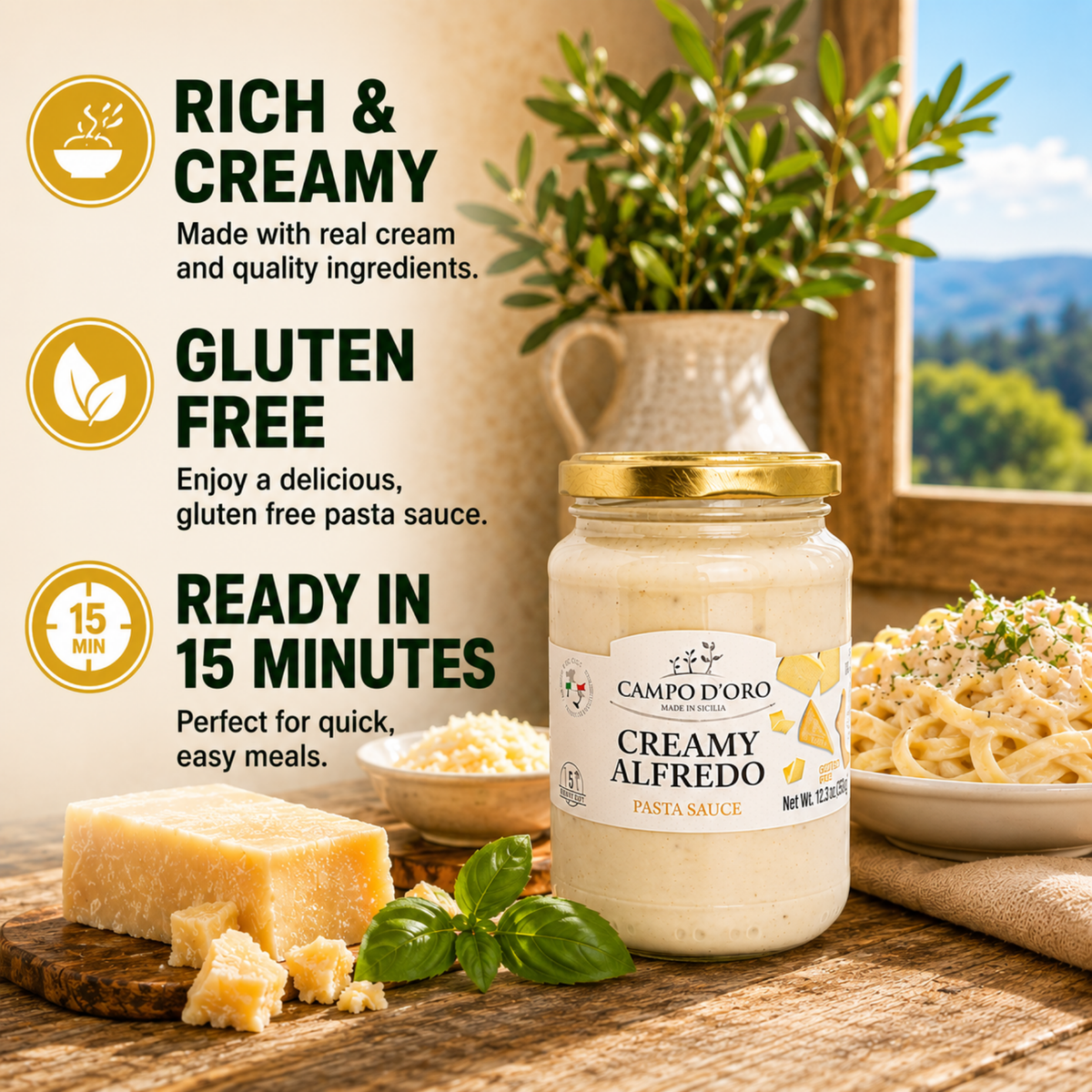 Campo D'Oro, Creamy Alfredo Pasta Sauce, 12.3 oz (348g)