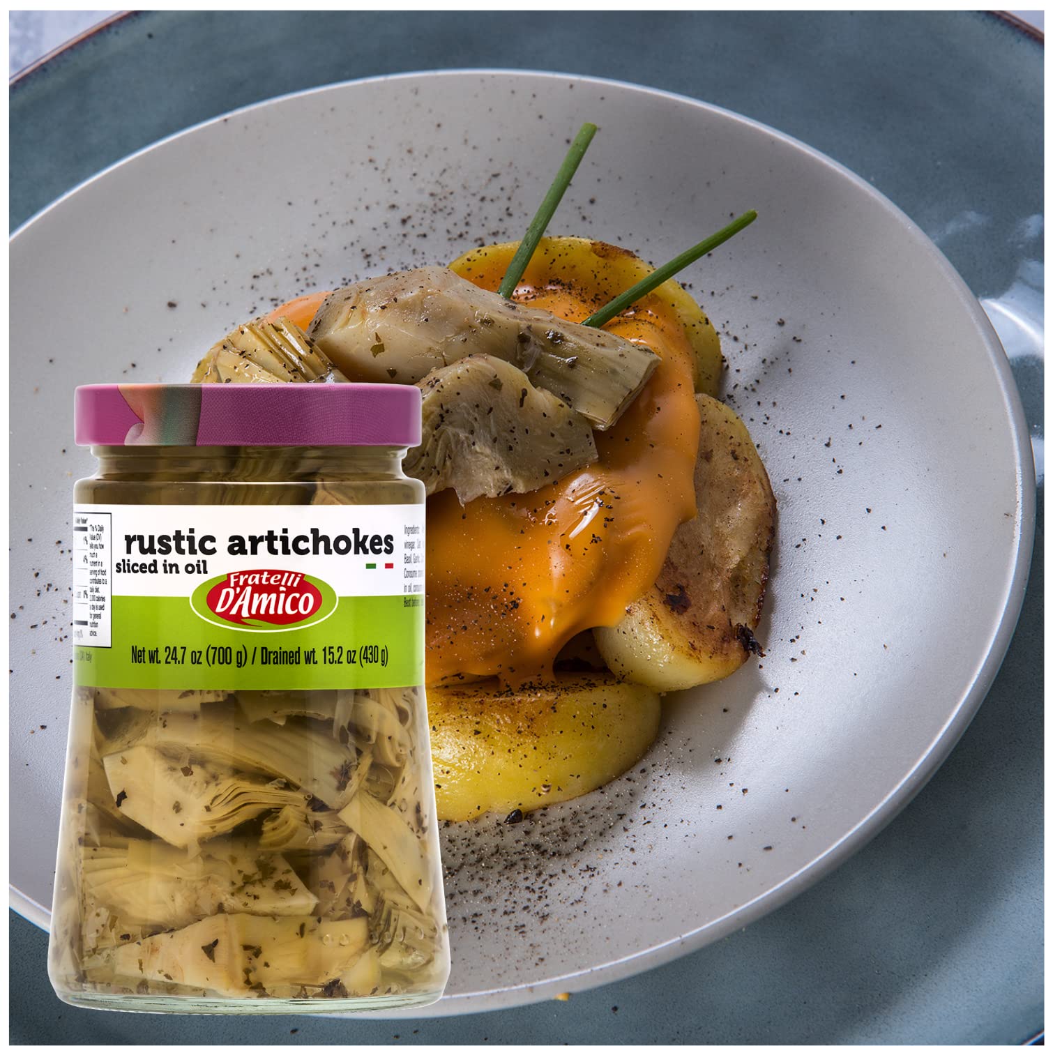 SALE! Fratelli D'Amico, Rustic Artichokes Sliced in oil, 24.7oz (700g) best by June 2026