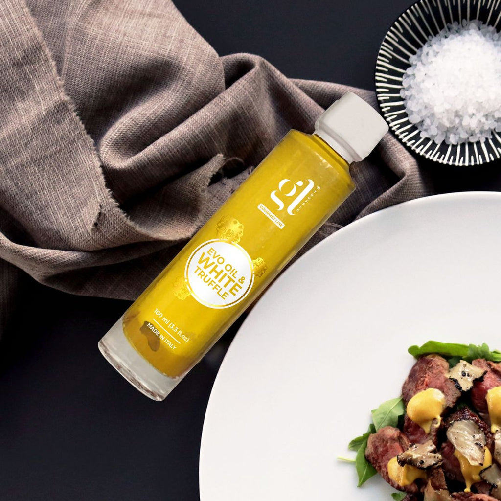 GL Truffle Gourmet, Extra Virgin Olive Oil & White Truffle with truffle slices (3.4 FL oz) 100 ml