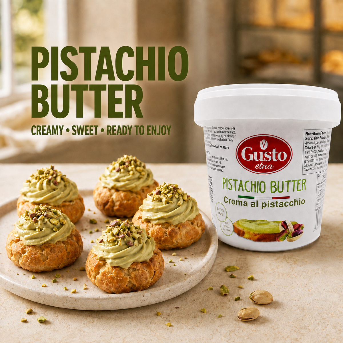 Gusto Etna Sicilian Pistachio Cream Spread – 35% Pistachio – 3kg (6.6 lb) Bulk