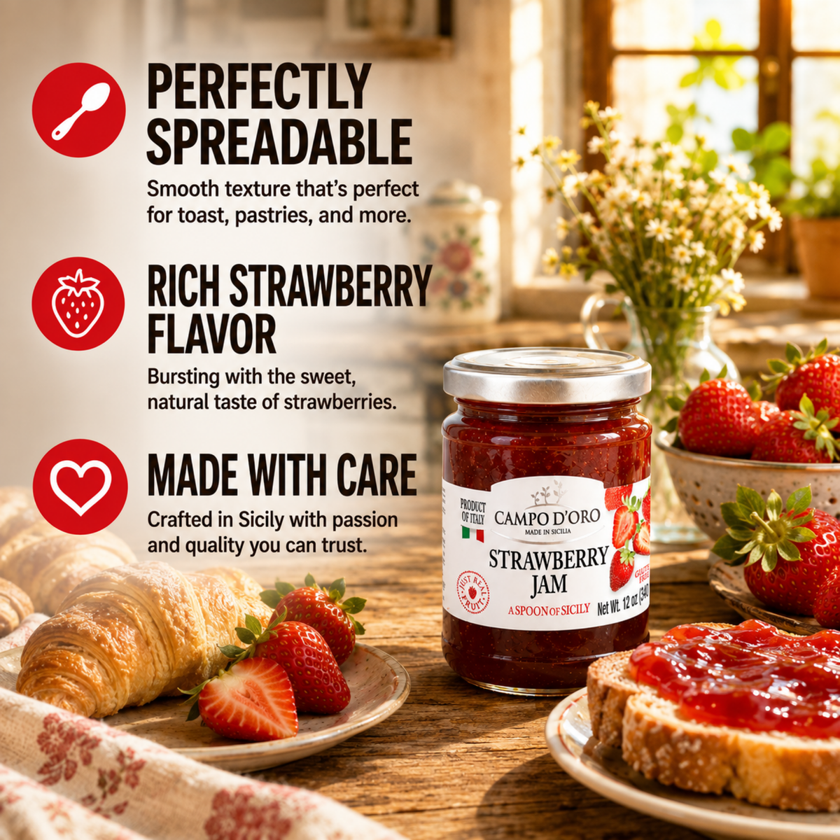 Campo D'Oro, Sicilian Strawberry Jam, 12 oz (340g)